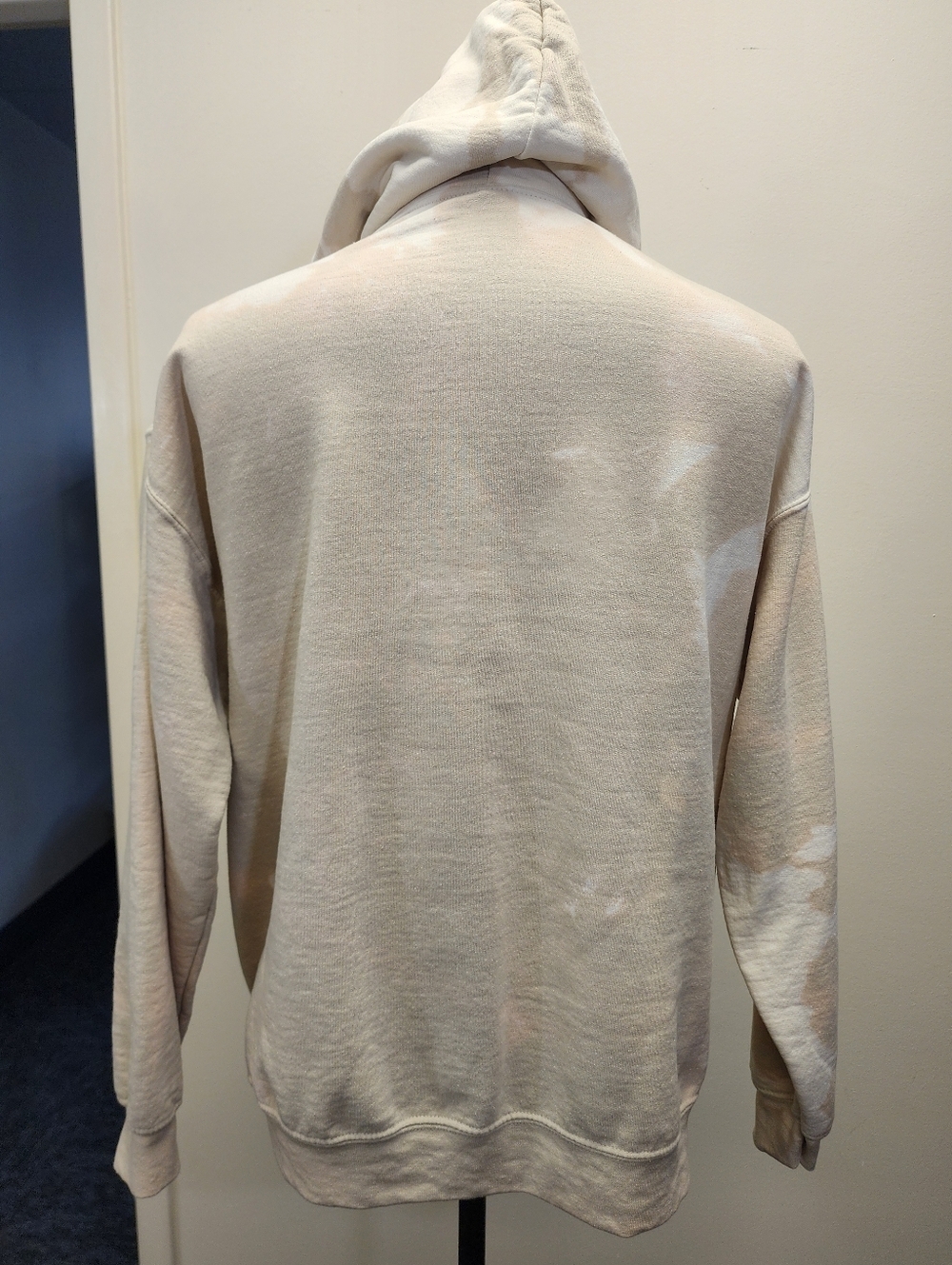 Upcycled Marble Wash Hoodie Gildan Neutral Beige Cream Bleach Dyed Size Large - Picture 3 of 8